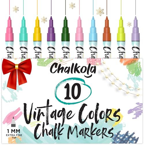Chalkola 10 Pastell Kreidestifte für Tafel & Fenster 1mm | Ideal als Fensterstifte, Kreidestift, Kreidemarker, Folienstift, Glasmalstifte, Tafelstift & Whiteboard Marker | Feucht abwischbar