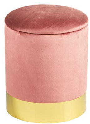 Baroni Home Pouf Contenitore in Velluto Poggiapiedi con Base Dorata 31X31X39 cm, Rosa