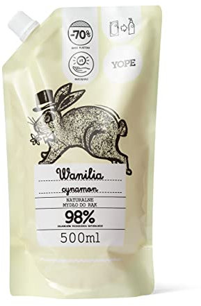 YOPE NACHFÜLLUNG HANDSEIFE | FEUCHTIGKEITSPFLEGEND | ALLANTOIN | 98 % INHALTSSTOFFE NATÜRLICHEN URSPRUNGS | VEGAN | DUFT VANILLE-ZIMT | 500 ml