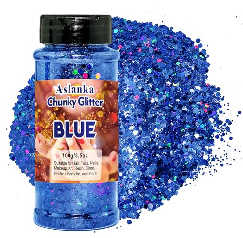 Bleu Paillettes Glitter, Paillettes ongles nail art, Holographic Chunky Glitter pour le Visage,Corps, Cheveux, Ongles, Art de fête du festival