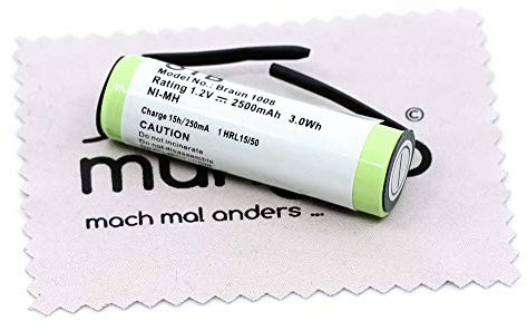 Ersatz Akku passend für Braun 5525, 5526, 5550, 5554, 5556, 5559, 5561, 5563, 5569, 5575, 5579, 5580, 5584, 5585, 5586, 5596, 5597, 5614, 5666 Rasierer Akku OTB mit mungoo Displayputztuch