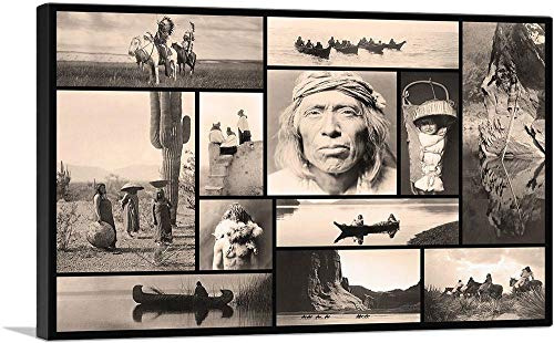 ARTCANVAS American Indian Portrait - Saguaro Fruit Gatherers - Shoalwater Bay Collage Canvas Art Print Stretched Framed Painting Picture Poster Giclee Wall Decor by Edward S. Curtis - 18 x 12 (0.75 Deep)