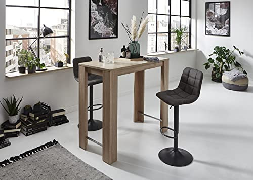 Hela Tische, 3-teilige Bargruppe Barset Yvonne, Bartisch Sonoma Eiche 120x58x108cm, 2x Barhocker Barstuhl Microfaser Antrazit, 360°drehbar, Trompetenfuß
