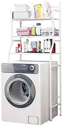 Scaffale lavatrice salvaspazio, metallo acciaio bianco con 3 ripiani, soluzione per piccolo bagno e lavanderia, piedini regolabili, L 68 x A 90 vano lavatrice asciugatrice universale