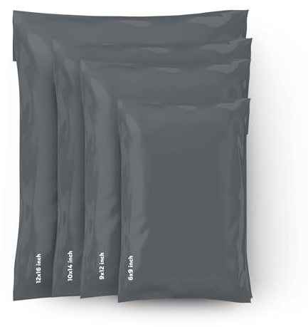 Straame 100 blandade storlekar grå postpåsar, självförslutande stängningspåsar, leveranspostväska flexibel och härdsäker, 4 storlekar små till stora postpåsar 25 vardera