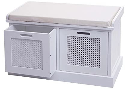 Mendler Sitzbank HWC-J49, Polsterbank Garderobenbank, Kissen Aufbewahrungsboxen Staufach 47x75x40cm - wei�, Polster Creme-wei�