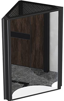 Armoire À Miroir d'angle De Salle De Bain, Armoire À Miroir Triangulaire en Aluminium Space, Casier De Toilette Mural - Gain De Place (Color : Black, S : 33 * 33 * 63cm)