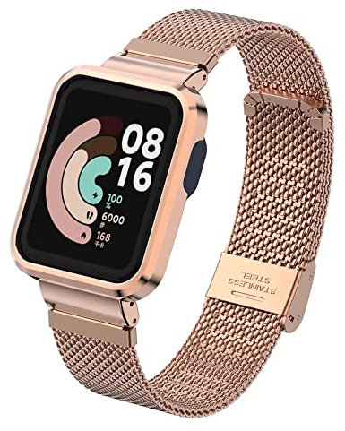 Nuosiweilang Armband Kompatibel mit Xiaomi Mi Watch Lite/Redmi Watch - Edelstahl Gewebtes Uhrenarmband, Roségold