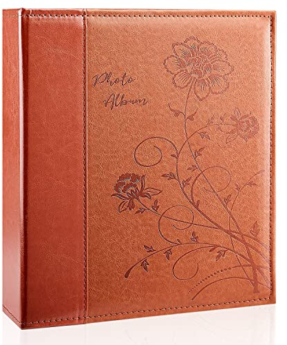 Miaikoe Fotoalbum, 20,3 x 25,4 cm, transparente Seiten, Taschen, Leinenabdeckung, Einschub-Fotoalbum, für 50 vertikale 20,3 x 25,4 cm, Fotos, Bilderbuch für Hochzeit, Familie (braun)