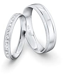 JC Trauringe Silber 925 Paarpreis Eheringe I Partnerringe mit Gravur in edler Schatulle 2 Hochzeitsringe Herrenring & Damenring mit Steinen I ICT91
