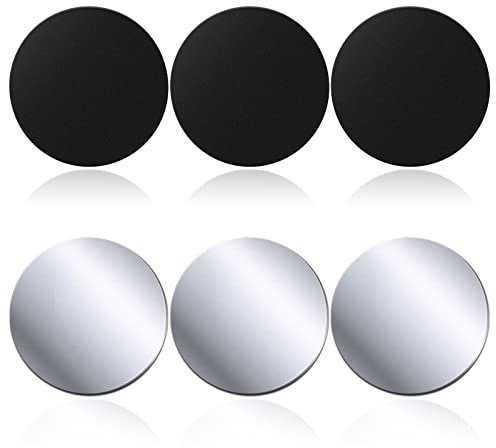 Rouclo Láminas Metálicas 6 Piezas para Soporte iman movil Coche, Reemplazo de Placa de Metal Muy Finas Adhesivo Soporte movil Coche magnético - 3 Negro y 3 Plata(Redondos)