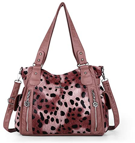 Angel Kiss Handtaschen für Damen, Hobo-Geldbörse, geräumig, lässig, Schultertaschen, PU-Tragetasche, Umhängetasche für Damen, 14 Leopardenmuster, Rosa