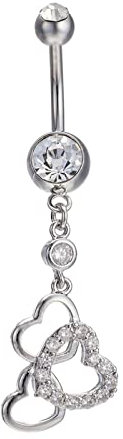 Lieson Bauchnabel Ring Piercing, Hängende Bauchnabelpiercing Chirurgenstahl Hohl Herz Zirkonia Bauchnabelpiercing Banane Silber