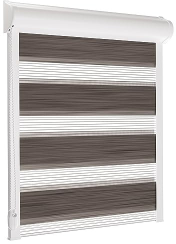 schattenfreu.de Doppelrollo mit Kassette nach Maß | Zum Anschrauben am Fensterrahmen oder an der Wand | Optional zum Ankleben | Lichtdurchlässig | Für Fenster und Türen | Braun Naturoptik