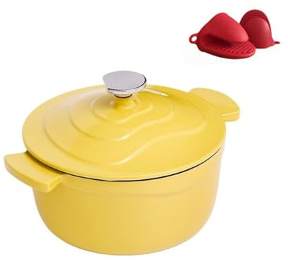 YLWX Faitout En Fonte, Marmite Hollandaise Émaillée, Casserole À Induction, Cocotte Avec Couvercle, Marmite Mijoteuse (Color : Jaune)