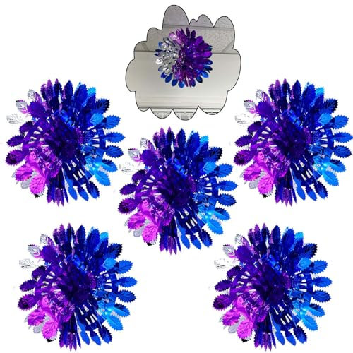 5x Christmas Foil Hanging Decorations, 60cm Each Foil Snowballs Wall Ceiling, Xmas Home Décor, Christmas Party Supplies (Purple,Silver,Blue)
