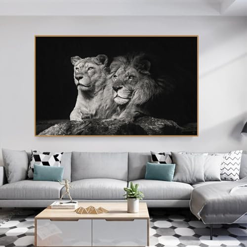 UGZDEA Löwe Leinwand Bilder, Schwarz Weiß Löwe und Löwin Poster Tierbilder Modernes Wohnzimmer Schlafzimmer Home Decor - Ohne Rahmen(C,20x40cm)