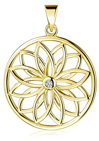MATERIA by Matthias Wagner Mandala Blume Kettenanhänger 925 Silber rhodiniert mit Zirkonia KA-510-Silber