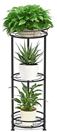 KAZITOO 3 Tier Metal Plant Stand Indoor Outdoor, 81.5cm Tall Wrought Iron Flower Pot Shelf for Multiple Plants, Heavy Duty Corner Plant Holder Rack for Garden Patio Balcony Living Room (Black)