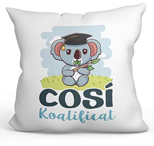 Mugffins Kissen mit Füllung mit Spruch für Cousin - Auf katalanisch - Koalificat/Koalificado - 40 x 40 cm - originelles und lustiges Geschenk