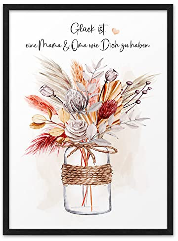 MAMA OMA GLÜCK BOHO BLUMEN | ABOUKI Kunstdruck ungerahmt | Muttertagsgeschenk Bild Mama Muttertagsgeschenke für Mama Muttertag Bild zum Muttertag Beste Mama der Welt | DIN A4 ohne Rahmen