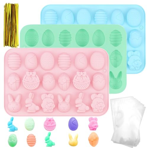 YICH Silikonform Ostern Backform Ostern 3 Stück Silikon Backform Silikonform Hase und Ostereier Backform Silikon Pralinenform Silikon Silikon Backformen für Machen Schokolade, Kuchen, Kekse, Seife