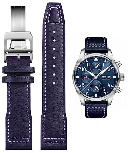 HEYOZURY Uhrenarmband für IWC Watch 20mm 21mm Ersatzband aus echtem Leder Schwarz Blau Braun Ersatz Armband Strap Original for Für IWC Pilot-Serie für Männer