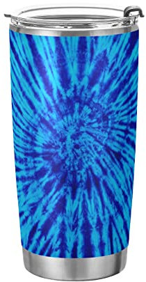 FJAUOQ Tumbler with Straw and Lid Tie Dye Blue Insulated Coffee Cup Beverage Travel Mug Double Wall Stainless Steel 20oz BPA-Free for Sport, Back to School
