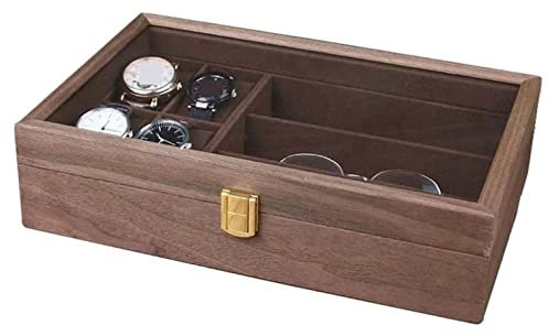 AMYSTY Uhrenkoffer Uhrenrolle Uhrenbox Uhrenschatulle Eleganter 4-Uhr-Steckplatz Mit 3 Brillengittern, Uhrenetui-Halter, Armbanduhr, Sonnenbrillen-Display-Organizer Uhrenetui Uhren Aufbewahrungsbox