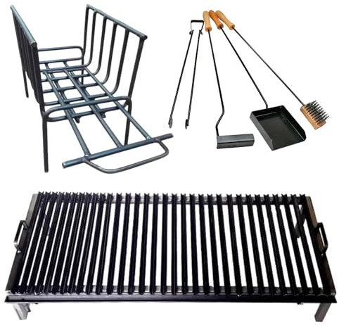Sor Pampa Grill - Parrilla Argentina de Hierro en Ángulo V Con Asas y Bandeja de Drenaje, Resistente, Barbacoa + Brasero + Herramientas
