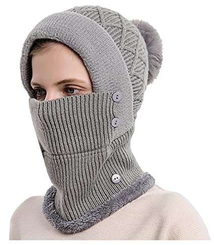 Strickset Damen, Kaschmir Fleece Warm Loop Schal Kapuzenschal Elegant Set Stricken Cashmere Wintermütze Mützen Baumwolle Winter Cozy Knitted Handschuhe Hut