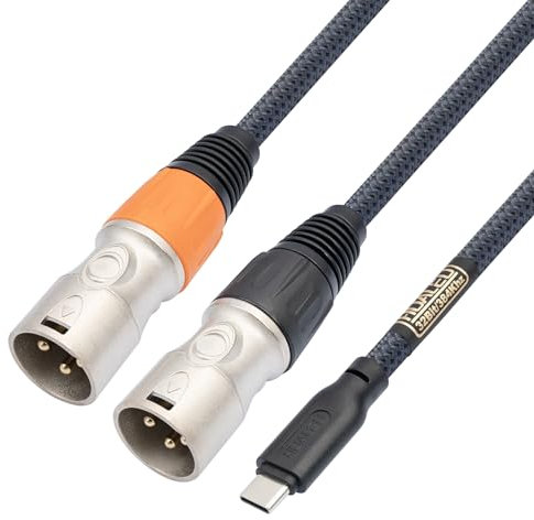 HUALEU 10FT USB C to Dual XLR Male Audio Cable - Hi-Fi 32Bit/384Khz USB C to XLR Audio Cable for Phone to Power Amplifier Connection