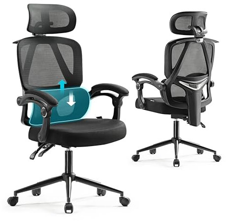 EUREKA ERGONOMIC Bürostuhl Ergonomisch, Schreibtischstuhl mit Lordosenstütze, Netz-Computerstuhl mit Verstellbarer 3D-Armlehne & Kopfstütze, Großer und Hoher Bequemer PC Gamer Stuhl Home Office