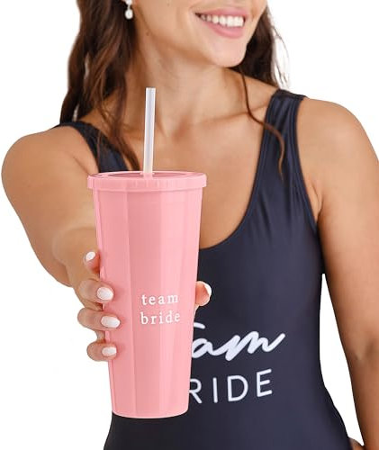 Ginger Ray - Taza reutilizable con tapa y pajita reutilizable (700 ml), color rosa