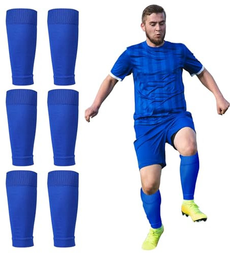 XNIVUIS 3 Pairs Football Sock Sleeves, Soccer Shin Guards Sleeves, Leg Sock Sleeve Soccer Fits Over Shin Pads for Football Games Beginner, Professional, Running, Training, One Size (Blue)
