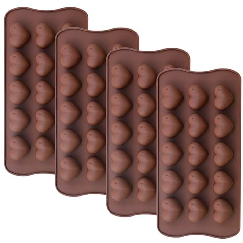 4 Pcs Molde de Corazón para Chocolate, Molde de Silicona Antiadherente, 15 Cavidades Moldes De Goma Para Chocolate, Adecuado para Dulces, Chocolate, Cubitos de Hielo, Pasteles
