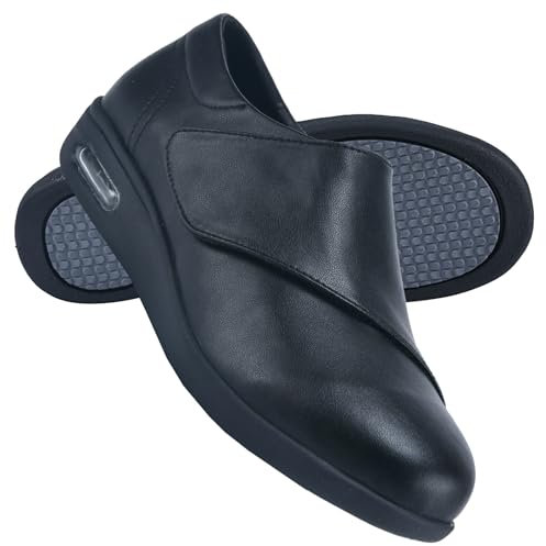 AZMAHT Chaussures Orthopédiques Unisexe Pied Large Femme sans Lacets Baskets de randonnée en Plein air Sandales de Marche pour diabétiques Respirantes avec Soutien,Noir,40 EU