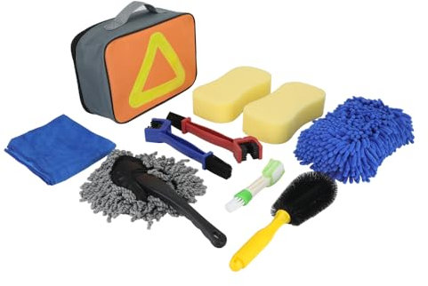 AnXin 10PCS Kit de Nettoyage de Chaine Moto Tout-terrain - Pour pneus rigides, détails, chaînes, brosses à portée de main - Serviette de séchage en microfibre - Éponge de nettoyage pour chaîne de