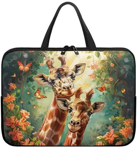 chaqlin Forest Giraffe Computer Bags for Men Women Work Bags 12 Inch Laptop Sleeve Case Animal Print Portable Laptop Bags Neoprene Computer Sleeve Bag with Zipper and Handle