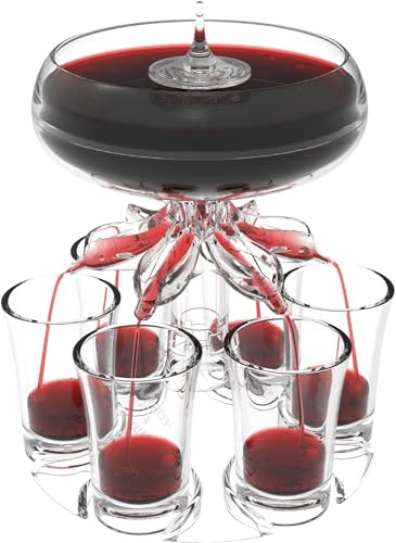 FIYSON Lot de 6 distributeurs de verres à liqueur et support - Distributeur de boisson - 6 distributeurs à liqueur - Pour cocktail, bar, fête, cadeau (éclairé)