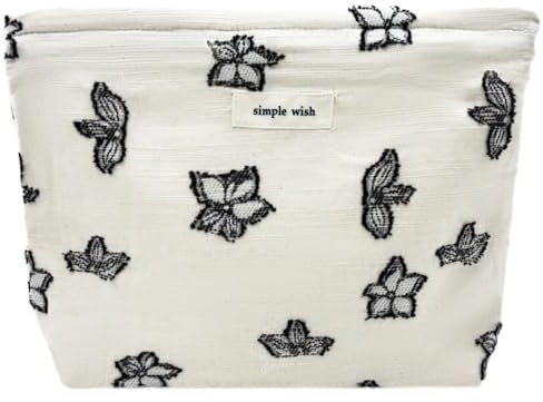 Torytoe Trousse de toilette, trousse de toilette en toile Trousse de maquillage Trousse de maquillage gaufrage fleur Cosmetic Organizer Trousse de toilette Voyage Trousse de toilette femme, Bleu Beige