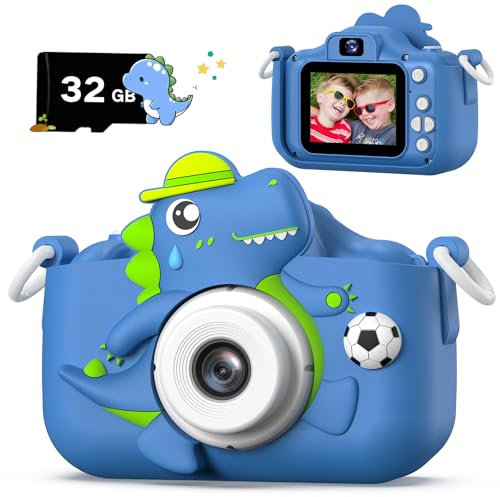 Kinderkamera, Dinosaurier Selfie Digital Kamera mit 32GB Karte, Weihnachts Geburtstagsgeschenk für Jungen und Mädchen, 1080P HD Kinder Kamera, Geschenke Spielzeug für 3 4 5 6 7 8 9 10 11 12 Jahre
