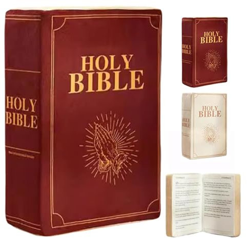 Gokame Cozy Faith Bible Pillow, Bible Pillow Book Plush, Book Shape Bible Verse Pillow, Faith Bible Pillow, Openable Book Plush Pillow (Red)