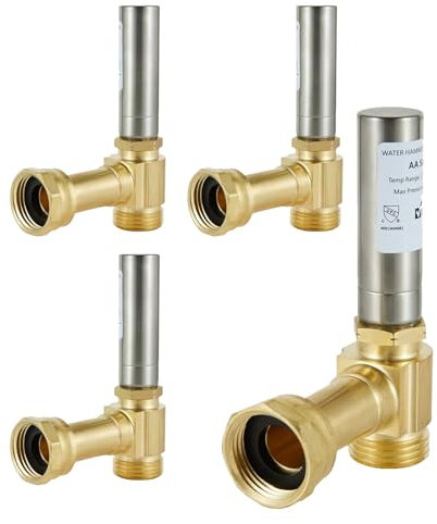 GUOFIS Water Hammer Arrestor,3/4 Inch Swivel FHT x 3/4 Inch MHT Stainless Steel Water Arrestor for Washing Machine Connection(4PACK,Angle Stainless Steel Arrestor)
