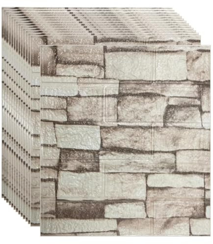 3D Wandpaneele Selbstklebend Steinoptik 35x39cm 3D Ziegelstein Tapete Wandfliesen Schaumstoff Wasserdicht Wandaufkleber Wandtapete für Wohnzimmer Küche Badezimmer (Gelber Stein, 12 Stück)
