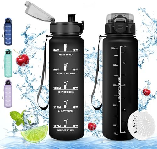 Vikaster Borraccia Sportiva, Borraccia 0.5l, Borraccia Sport, Borracce ciclismo, Senza BPA & Prova di Perdite, Borracce per Bambini, Adulto, Bici, Scuola, Ufficio, Yoga, Palestra, Campeggio-Blu Navy