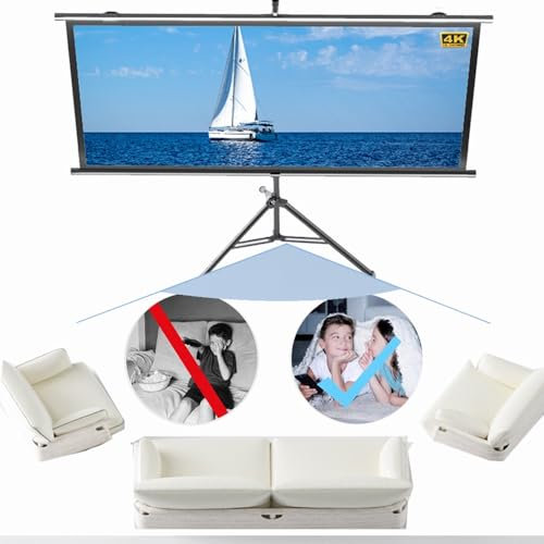 ZYXQQJ Schermo Proiettore con Supporto Telo da Videoproiettore A Manuale Regolabile Schermo per Treppiede Antirughe, Schermo da Tavolo A 178°(16:9,72inch)