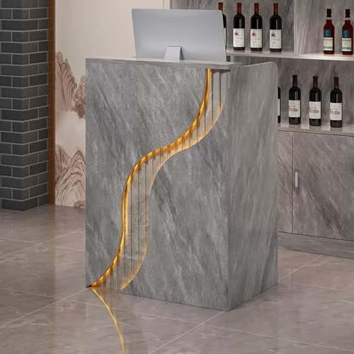 Rezeptionstisch mit LED und abschließbarer Schublade, moderner Rezeptionstisch, Empfangstisch für Büro, Geschäft, Salon, Lobby (Grau, 80 cm)