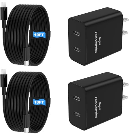 45W 2Pack Super Fast Charger USB C Dual Port Android Phone Charger Type C Fast Charging Block with 10FT Type-C Charger Cord for Samsung Galaxy S26 Ultra/S26/S26+/S25/S24/S23/S22/S21+/iPhone 17/16/15