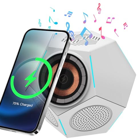Olycism Enceinte Bluetooth Lumineuse avec Chargeur sans Fil (15W) Son Surround 360° et lumière RGB Conception compacte et légère Mini Enceinte Bluetooth Idee Cadeau Ado Fille Cadeau Ado Garçon 14 Ans